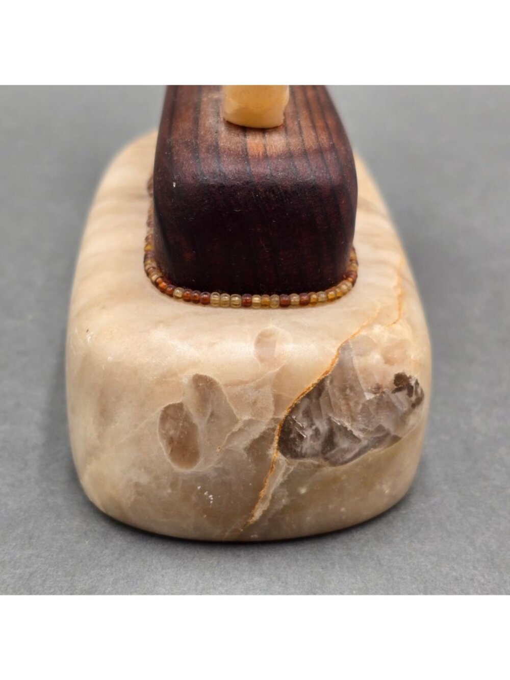 Alabaster Bear Fetish Carving Wood Base Signed Riverwoman Numbered 4011 7" READ - Picture 10 of 16